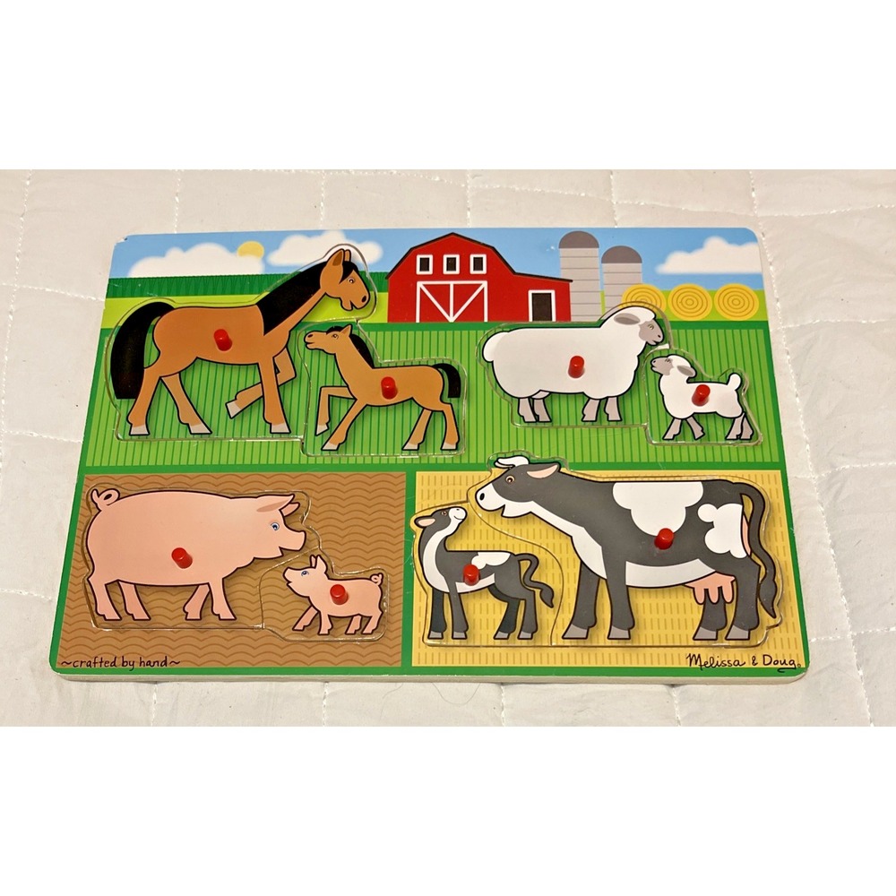 Melissa & Doug Wooden Peg Puzzle- Farm Animals, 8 pieces